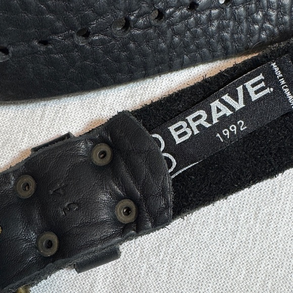 Brave Leather 1992 Brown Pebbled Genuine Leather Belt Antique Brass Buckle 34 main image 4